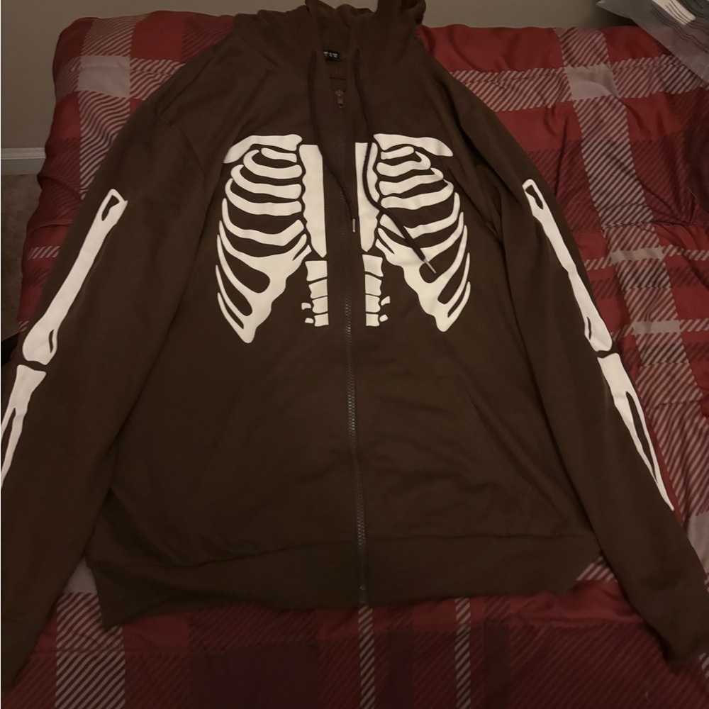 Brown Skeleton Zip-Up Hoodie